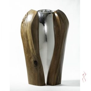 image of the piece, a wood and metal sculpture